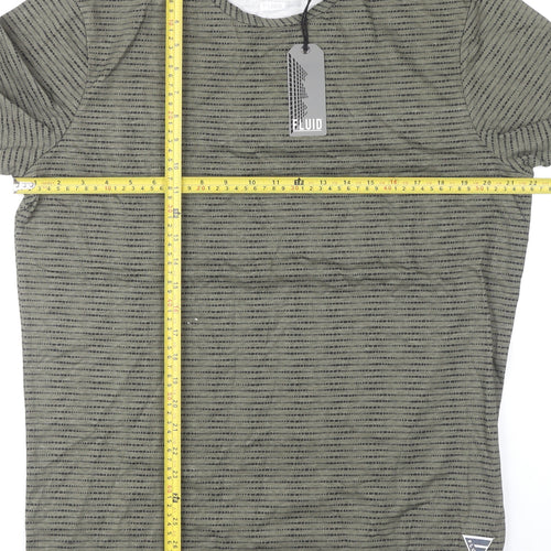 Fluid Men's Green Striped Cotton Crew Neck T-Shirt XL