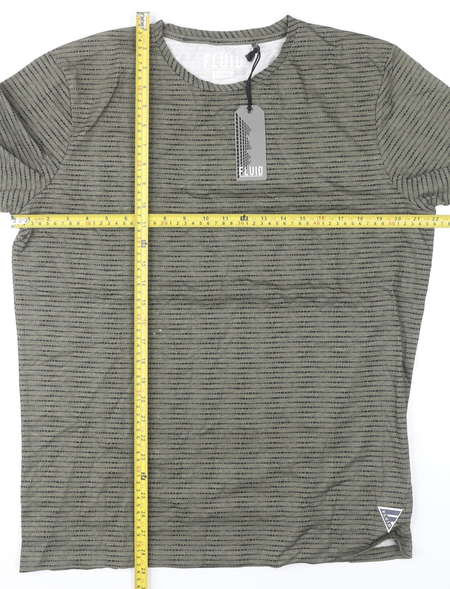 Fluid Men's Green Striped Cotton Crew Neck T-Shirt XL