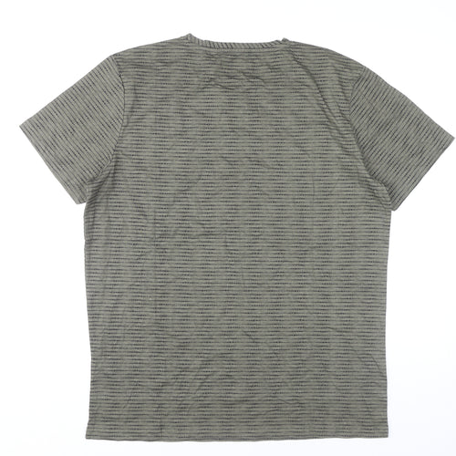 Fluid Men's Green Striped Cotton Crew Neck T-Shirt XL