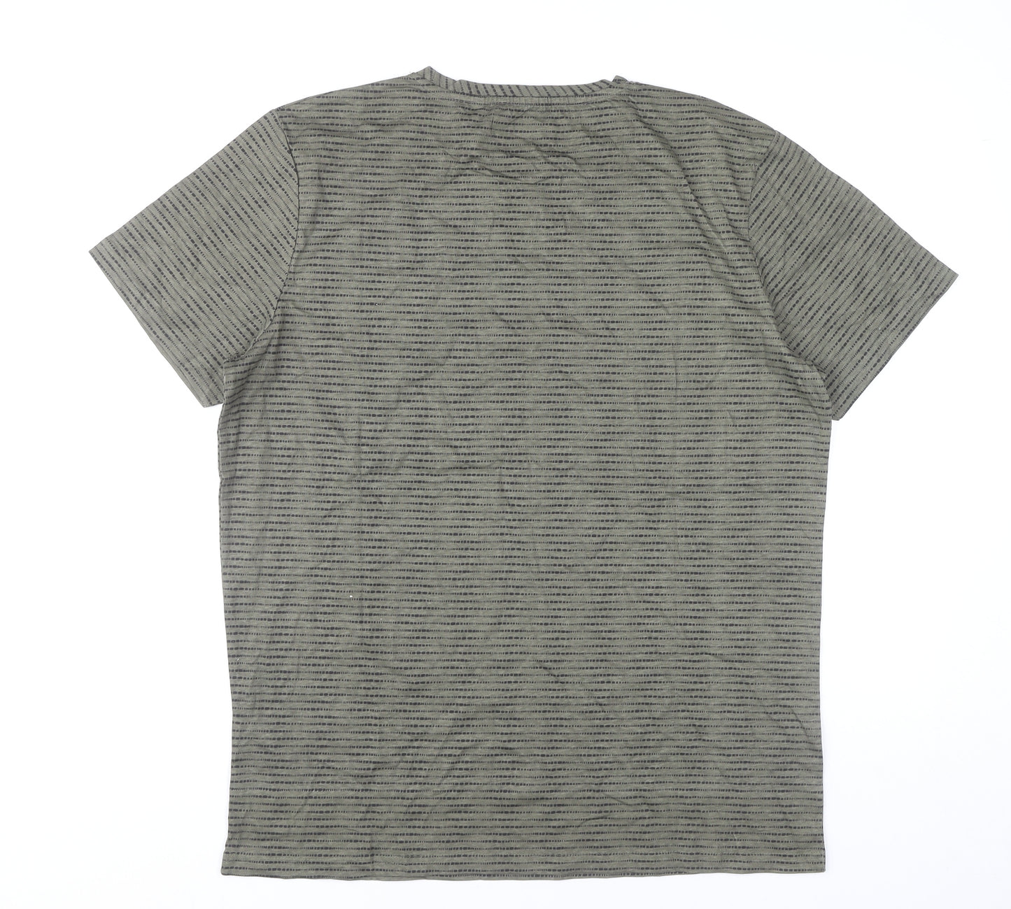 Fluid Men's Green Striped Cotton Crew Neck T-Shirt XL