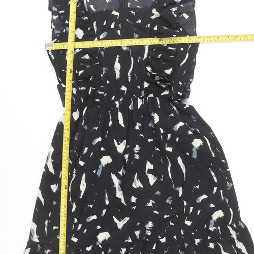 AX Paris Women's Black Abstract Print Ruffle Sleeveless A-Line Dress Size 10