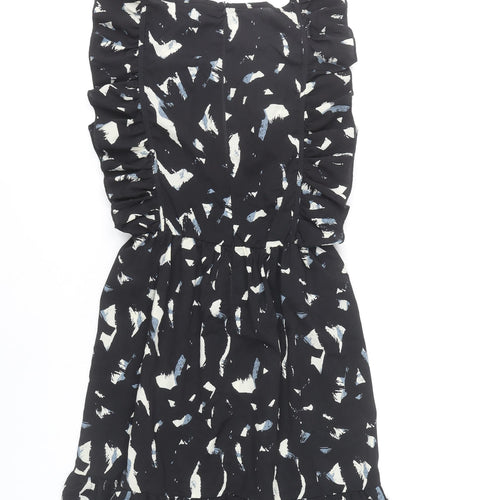 AX Paris Women's Black Abstract Print Ruffle Sleeveless A-Line Dress Size 10