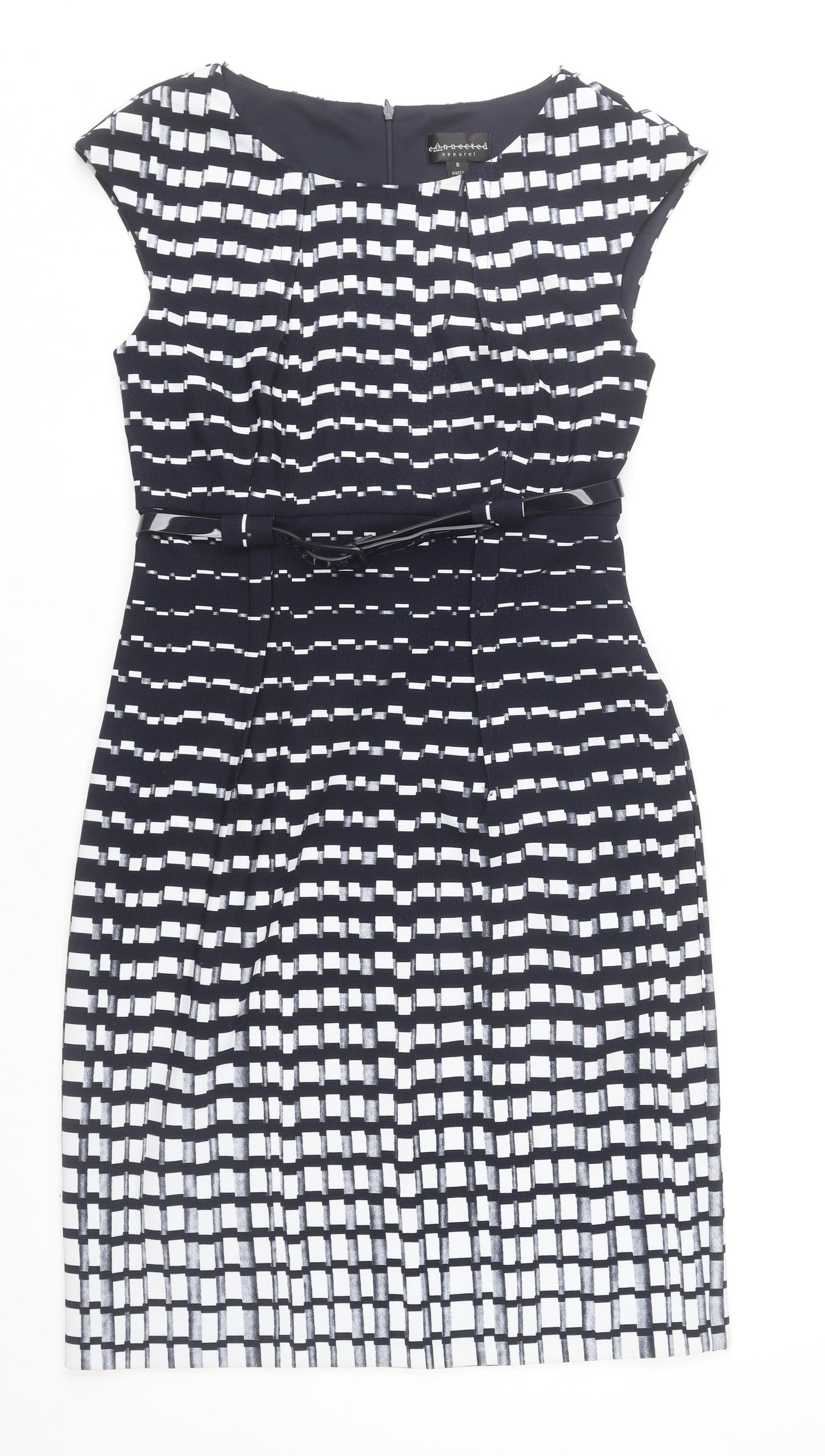 Connected Apparel Women's Blue Geometric Sheath Dress Size 8