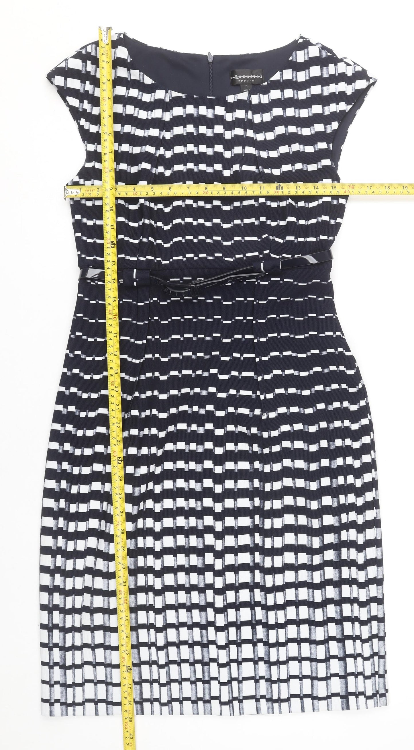 Connected Apparel Women's Blue Geometric Sheath Dress Size 8