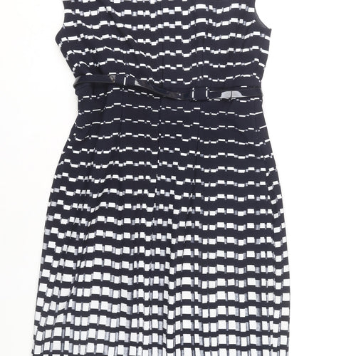 Connected Apparel Women's Blue Geometric Sheath Dress Size 8