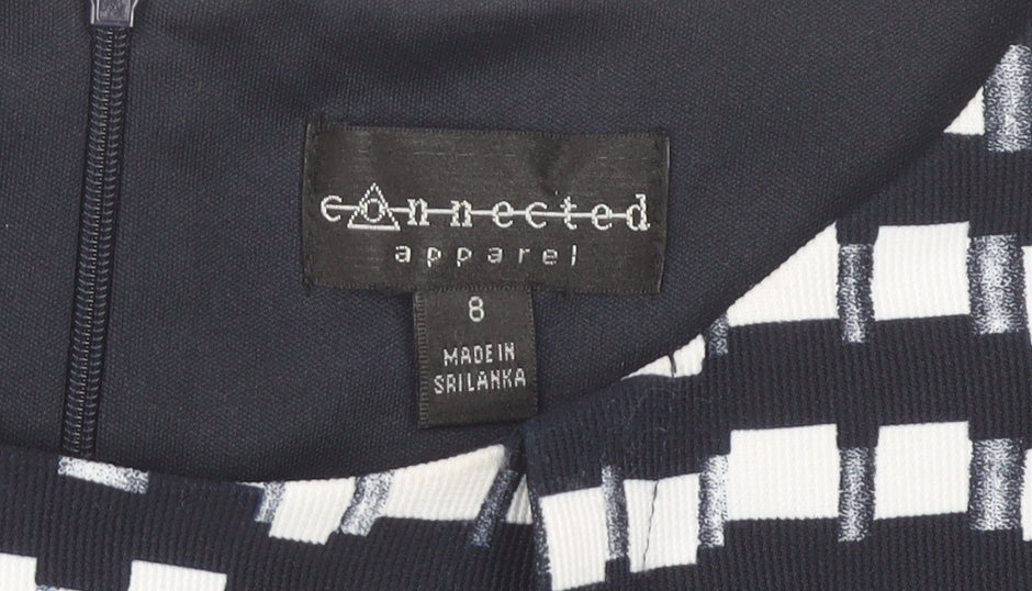 Connected Apparel Women's Blue Geometric Sheath Dress Size 8