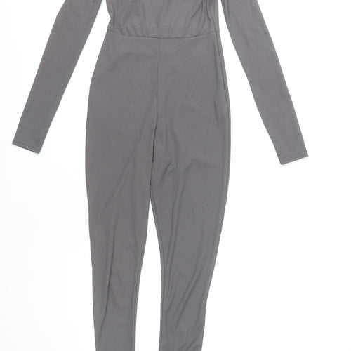 PrettyLittleThing Women’s Grey Off-Shoulder Ribbed Catsuit Size 4