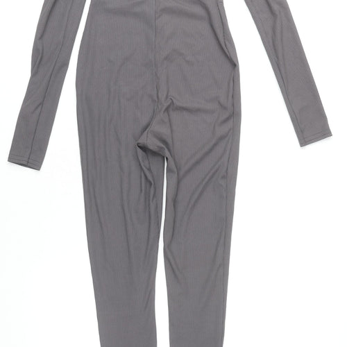PrettyLittleThing Women’s Grey Off-Shoulder Ribbed Catsuit Size 4