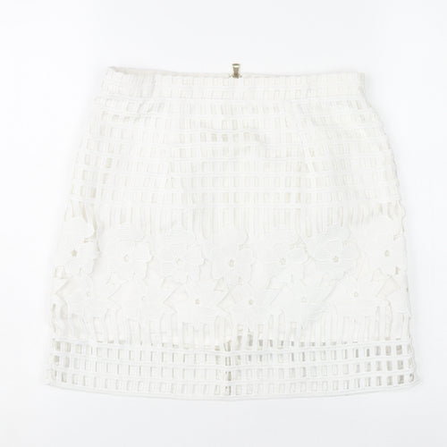 River Island Women’s White Floral Lace Short Pencil Skirt Size 10
