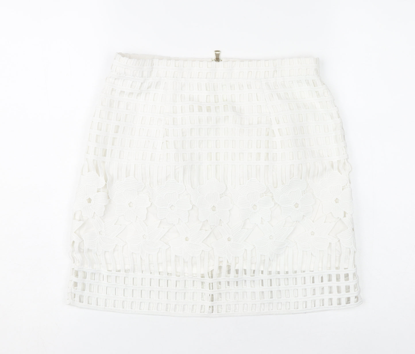 River Island Women’s White Floral Lace Short Pencil Skirt Size 10