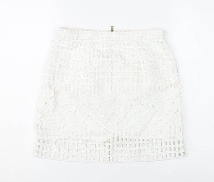 River Island Women’s White Floral Lace Short Pencil Skirt Size 10