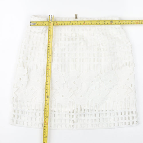 River Island Women’s White Floral Lace Short Pencil Skirt Size 10