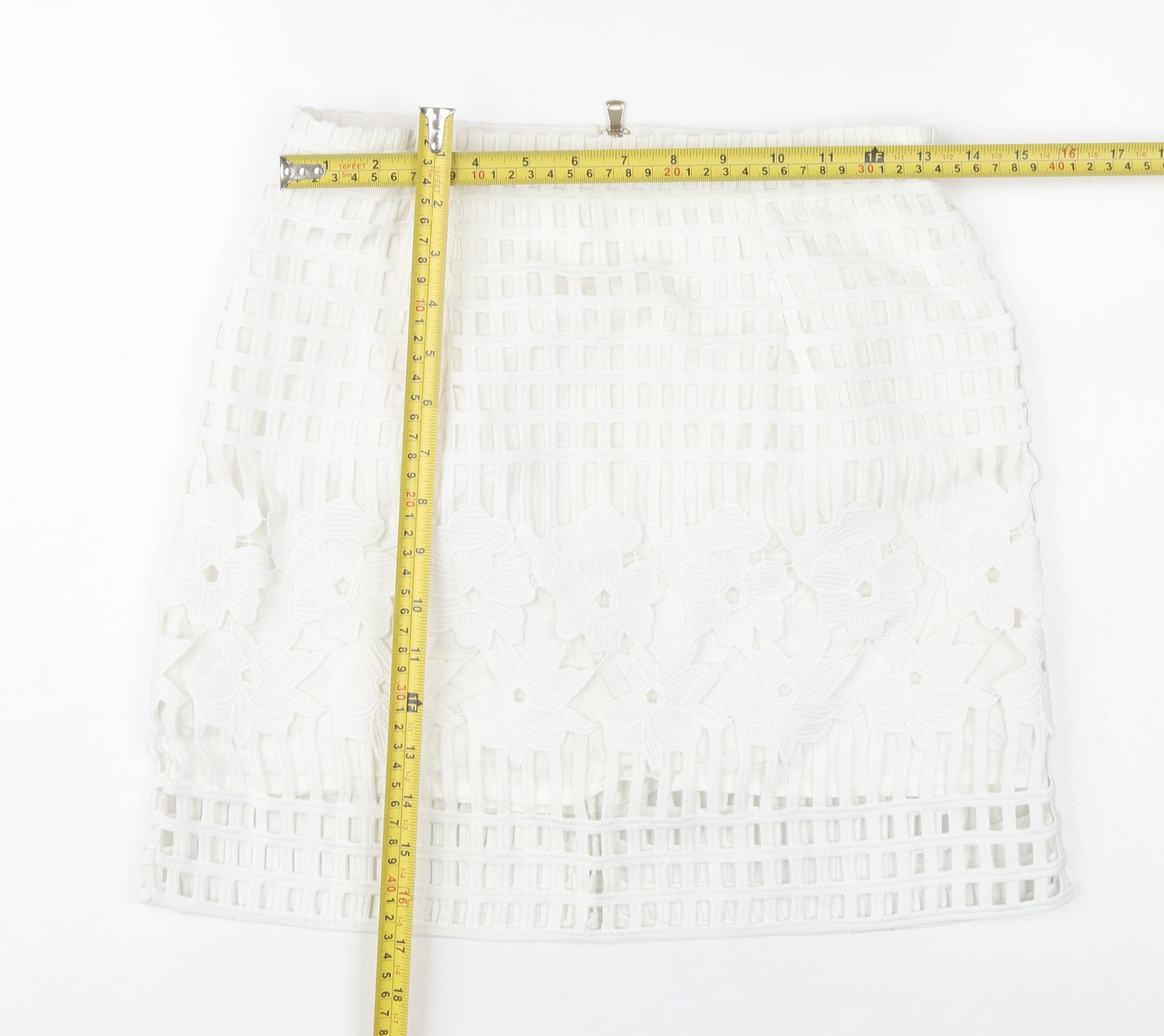 River Island Women’s White Floral Lace Short Pencil Skirt Size 10