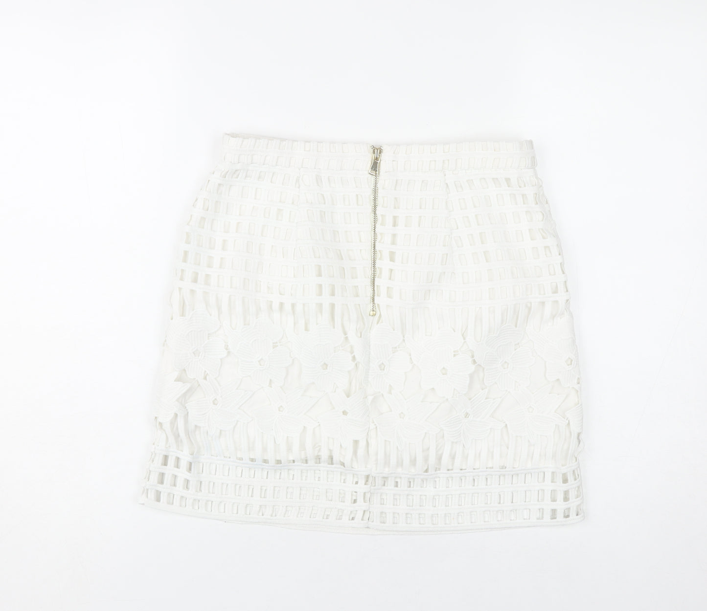 River Island Women’s White Floral Lace Short Pencil Skirt Size 10