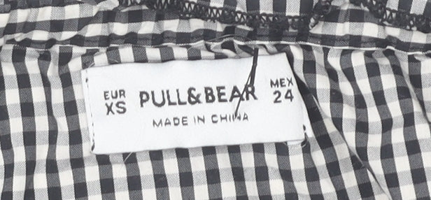 Pull&Bear Women's Black Check Cropped Blouse XS Off Shoulder Bell Sleeve