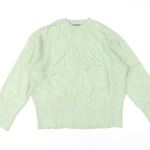 Marks and Spencer Womens Green M Cable-Knit Crew Neck Jumper
