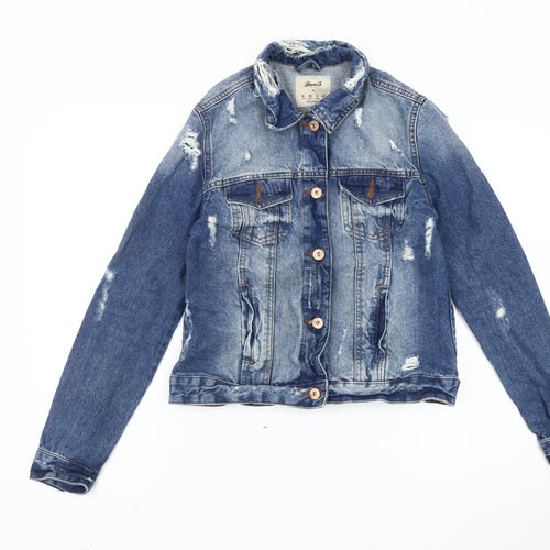 Denim Co. Women's Blue Size 10 Basic Distressed Denim Jacket