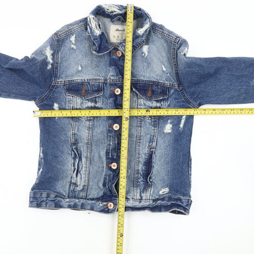 Denim Co. Women's Blue Size 10 Basic Distressed Denim Jacket