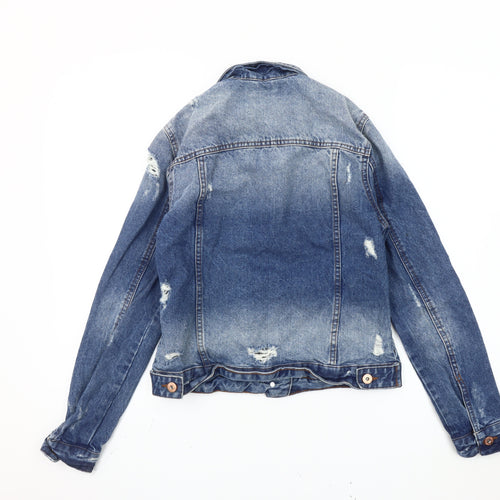 Denim Co. Women's Blue Size 10 Basic Distressed Denim Jacket