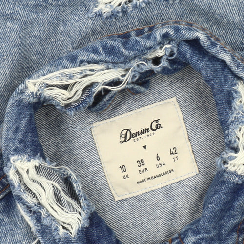 Denim Co. Women's Blue Size 10 Basic Distressed Denim Jacket