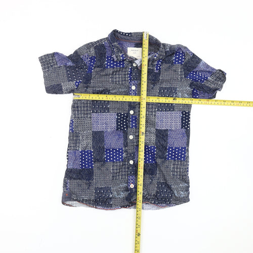 White Stuff Boys Blue Patchwork Cotton Short Sleeve Button-Up Shirt 9-10Y