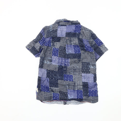 White Stuff Boys Blue Patchwork Cotton Short Sleeve Button-Up Shirt 9-10Y