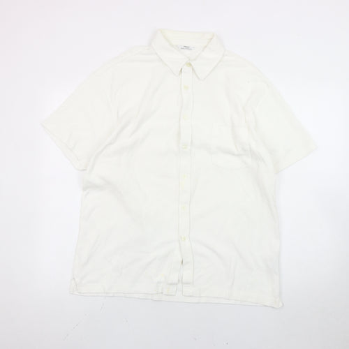 Marks and Spencer Men's White Cotton Short Sleeve Button-Up Shirt M