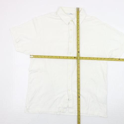 Marks and Spencer Men's White Cotton Short Sleeve Button-Up Shirt M
