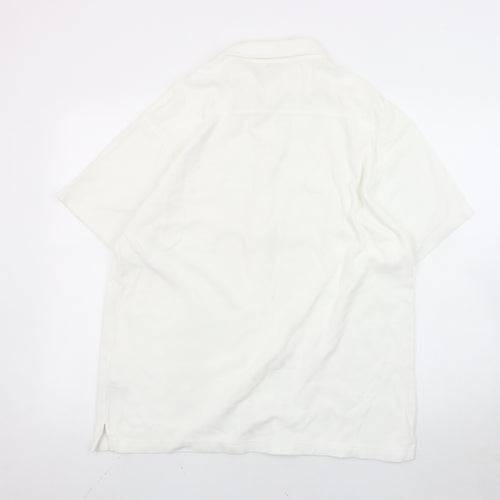 Marks and Spencer Men's White Cotton Short Sleeve Button-Up Shirt M