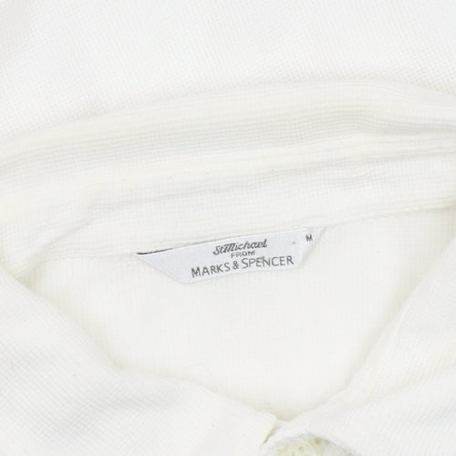 Marks and Spencer Men's White Cotton Short Sleeve Button-Up Shirt M