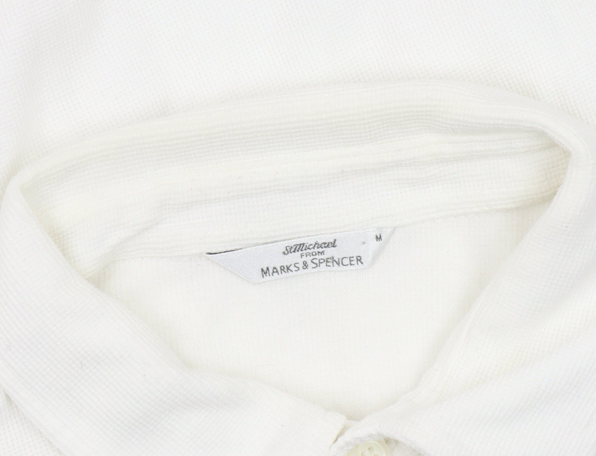 Marks and Spencer Men's White Cotton Short Sleeve Button-Up Shirt M