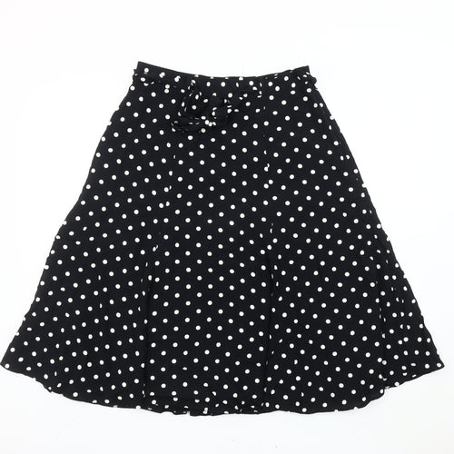 St Michael Women’s Black Polka Dot Knee Length A-Line Skirt Size 14 Viscose