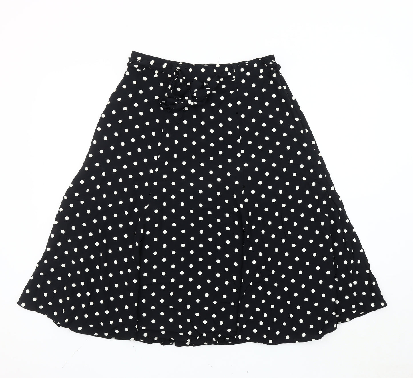 St Michael Women’s Black Polka Dot Knee Length A-Line Skirt Size 14 Viscose