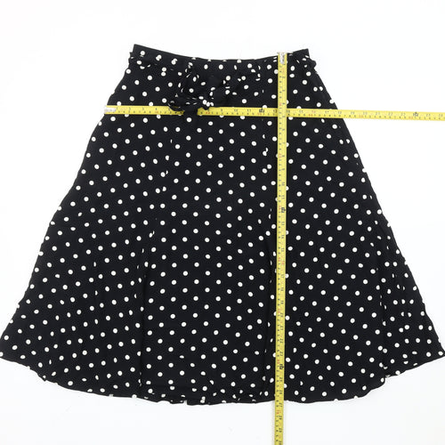 St Michael Women’s Black Polka Dot Knee Length A-Line Skirt Size 14 Viscose