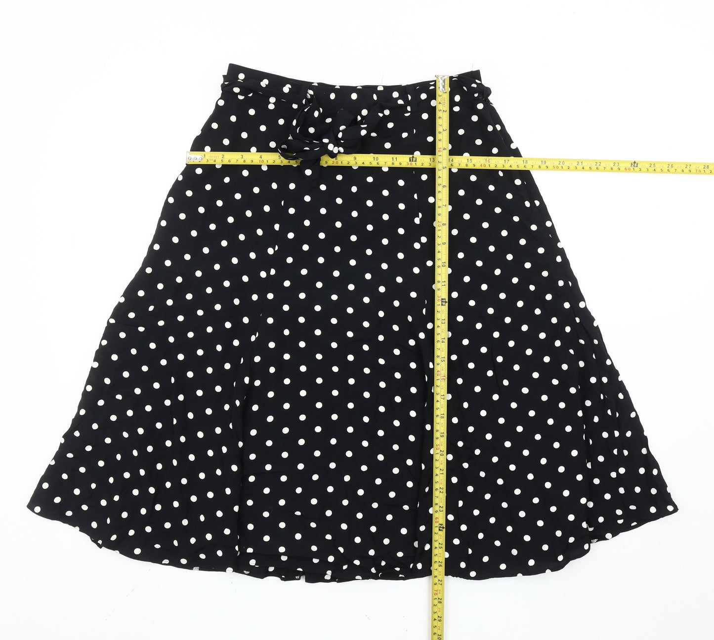 St Michael Women’s Black Polka Dot Knee Length A-Line Skirt Size 14 Viscose