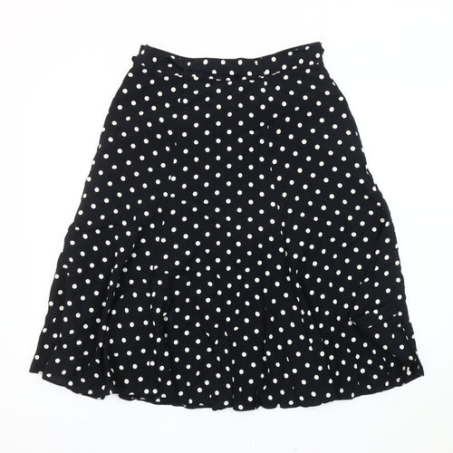 St Michael Women’s Black Polka Dot Knee Length A-Line Skirt Size 14 Viscose