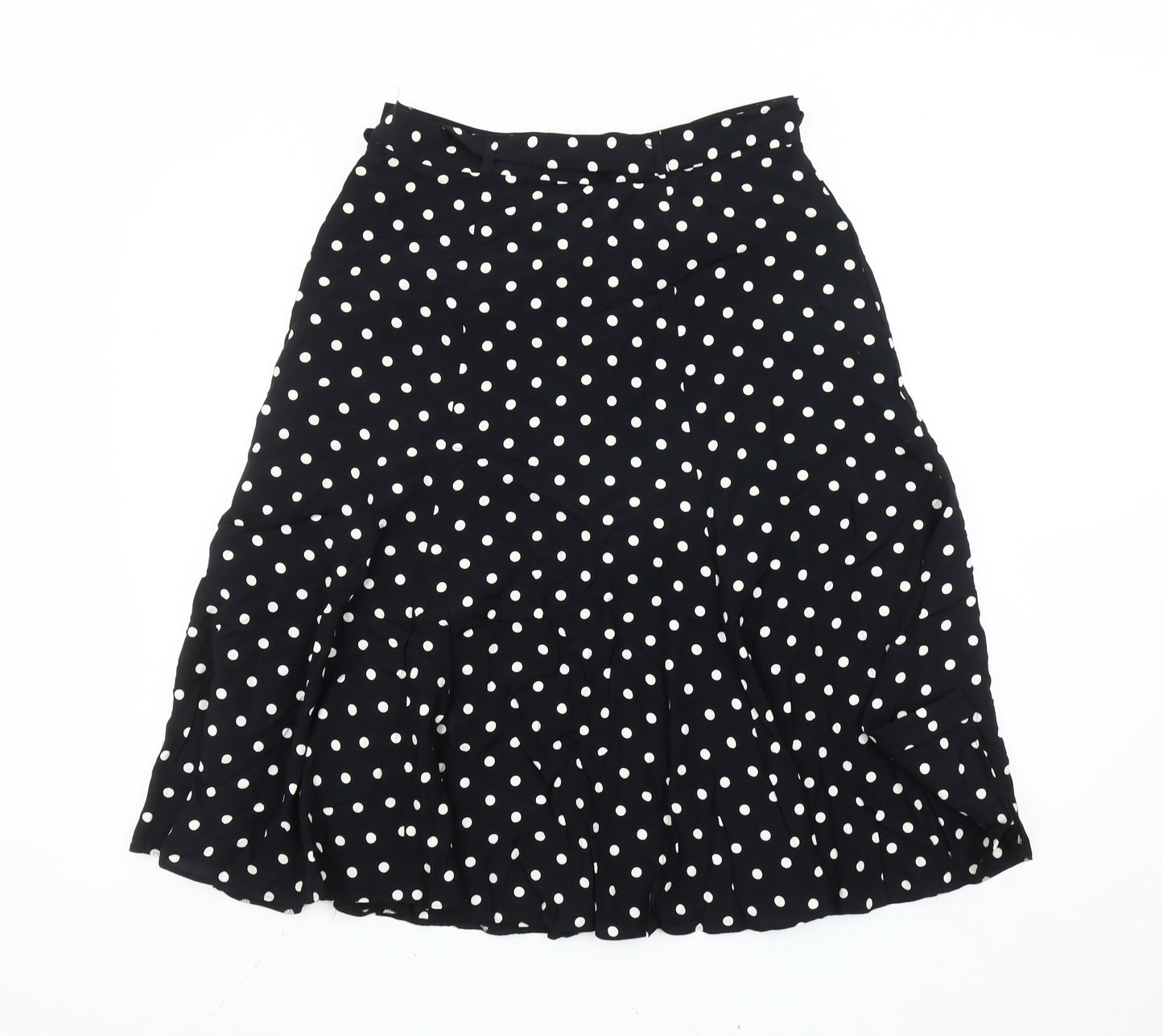 St Michael Women’s Black Polka Dot Knee Length A-Line Skirt Size 14 Viscose