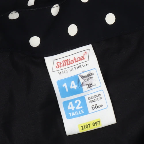 St Michael Women’s Black Polka Dot Knee Length A-Line Skirt Size 14 Viscose