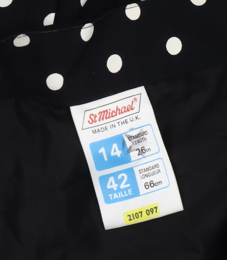 St Michael Women’s Black Polka Dot Knee Length A-Line Skirt Size 14 Viscose