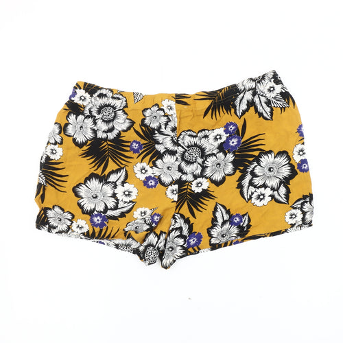 Papaya Women Yellow Floral Hawaiian Viscose Summer Shorts Size 18