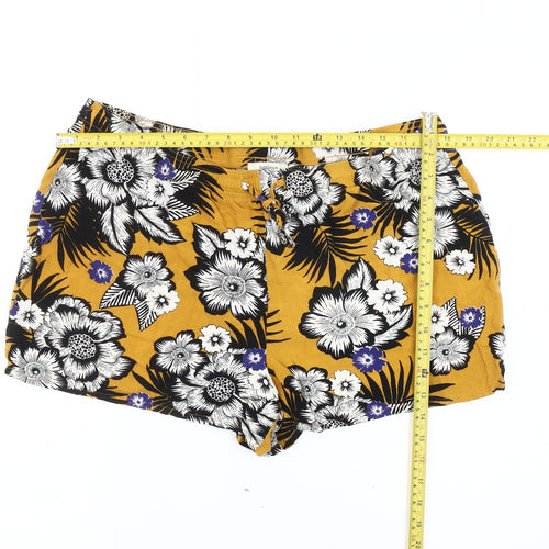 Papaya Women Yellow Floral Hawaiian Viscose Summer Shorts Size 18