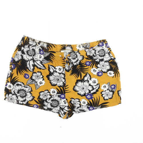 Papaya Women Yellow Floral Hawaiian Viscose Summer Shorts Size 18