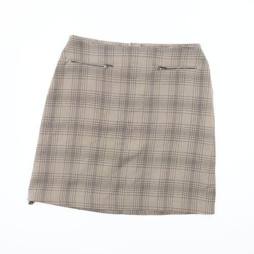 Marks and Spencer Women Beige Check Pencil Skirt Size 14 Knee Length