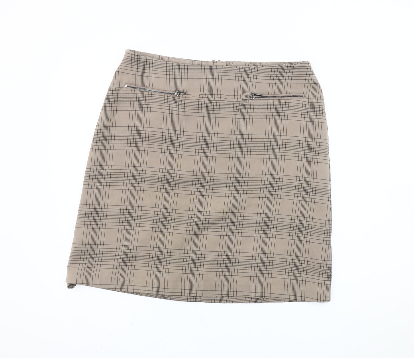 Marks and Spencer Women Beige Check Pencil Skirt Size 14 Knee Length