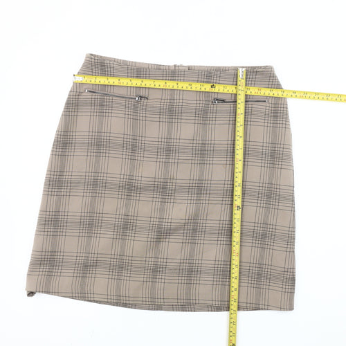 Marks and Spencer Women Beige Check Pencil Skirt Size 14 Knee Length