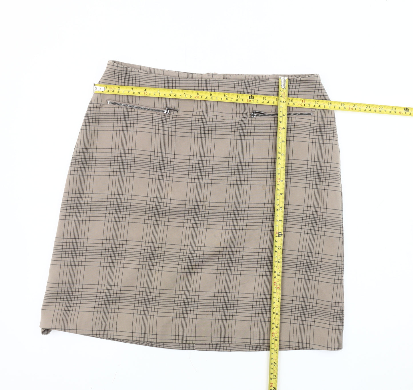 Marks and Spencer Women Beige Check Pencil Skirt Size 14 Knee Length