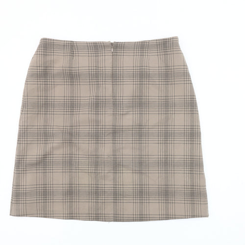 Marks and Spencer Women Beige Check Pencil Skirt Size 14 Knee Length