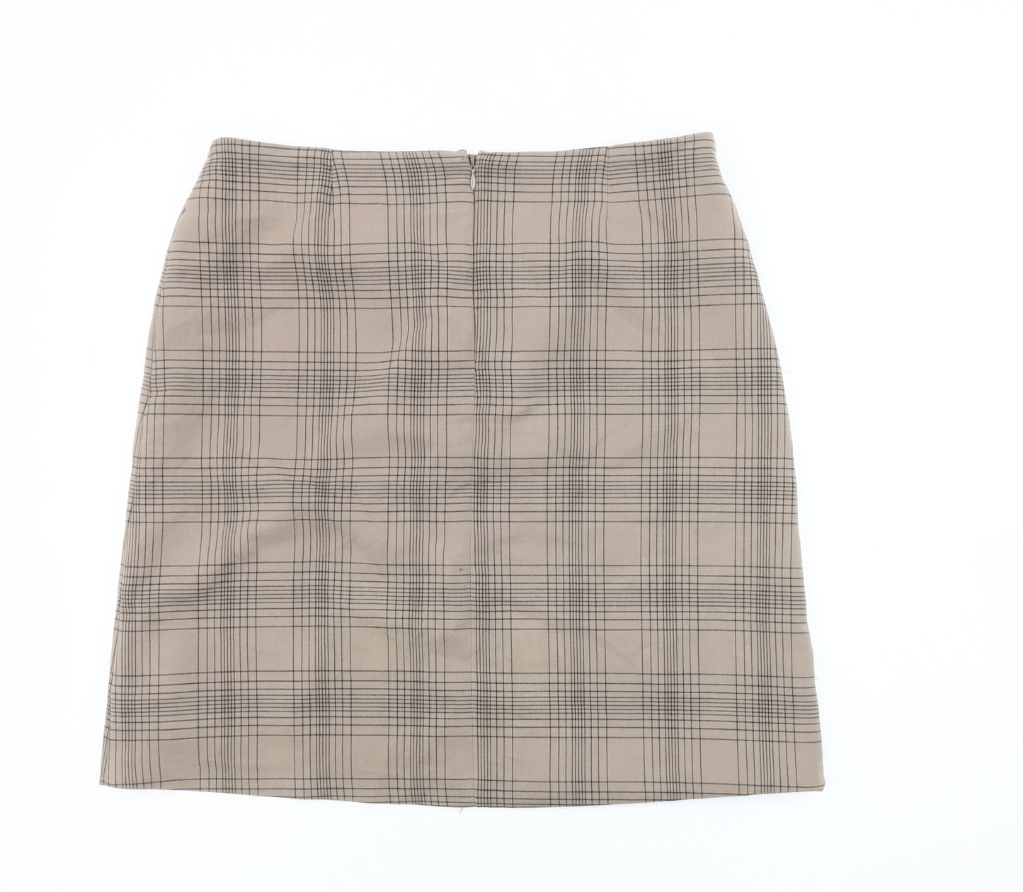 Marks and Spencer Women Beige Check Pencil Skirt Size 14 Knee Length