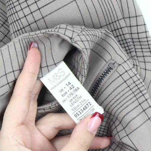 Marks and Spencer Women Beige Check Pencil Skirt Size 14 Knee Length