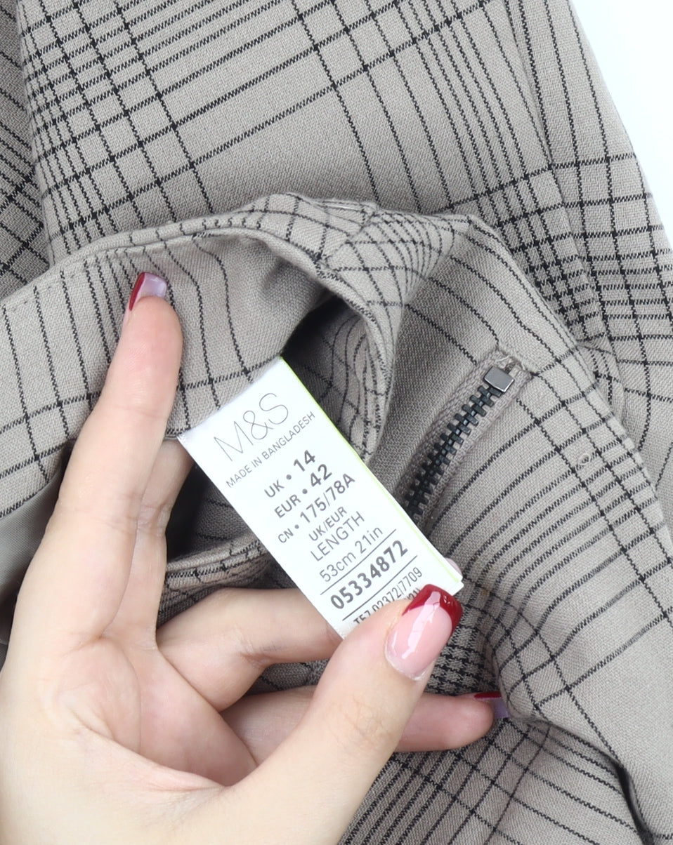 Marks and Spencer Women Beige Check Pencil Skirt Size 14 Knee Length